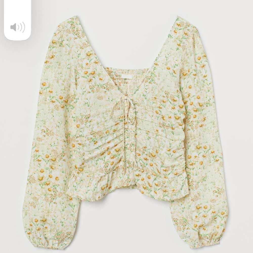 H&M white floral draped blouse size XL